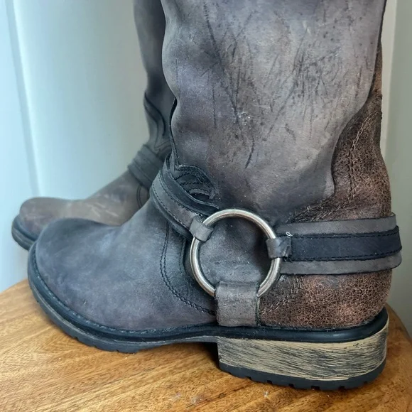 Distressed “Judgement” Tall Harness Moto Leather Boots - Steve Madden - Picture 9 of 16